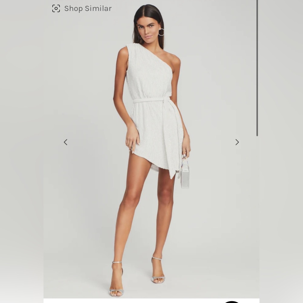 NWT Retrofete Ella Sequin Dress White/Silver
